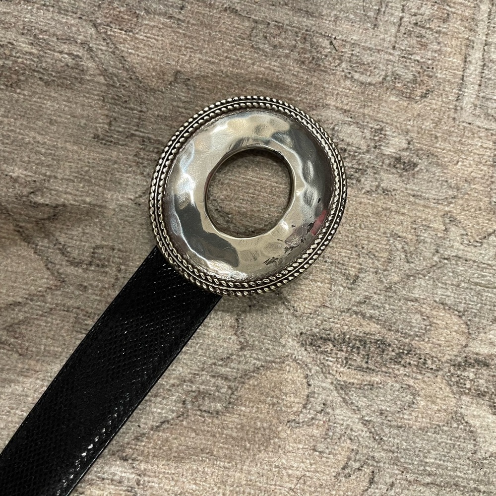 Brighton Women’s Black Belt with Silver Hammered Buckle- Adjustable NWOT